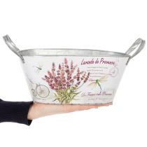 Artículo Bol ovalado de metal con asas para flores, color lavanda, 32×15×15 cm
