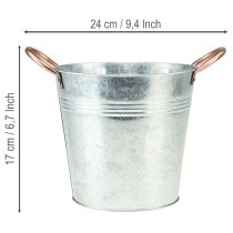 Artículo Maceta metálica con asas, cubo decorativo, Ø16cm H15cm