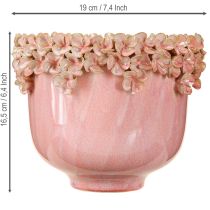 Artículo Maceta Cerámica con Borde de Flor Rosa Ø19cm H16.5cm