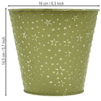 Artículo Maceta metálica con forma de estrellas, verde y plateada, Ø16cm