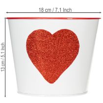 Artículo Maceta blanca con corazón rojo, jardinera, Ø18cm H13.5cm