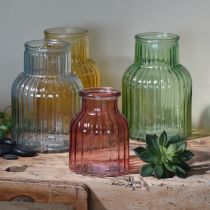 Artículo Jarrón de flores retro de cristal verde con ranuras Ø13,5cm H20cm