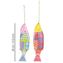 Artículo Decoración de peces de madera de colores para colgar, rojo y azul, surtidos, 38 cm, 2 unidades