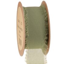 Artículo Cinta de gasa de tela verde oliva con flecos de 40 mm de ancho y 15 m de largo.