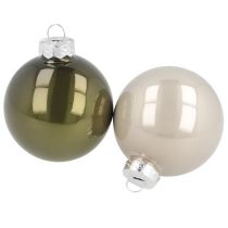 Artículo Bolas de árbol de Navidad de cristal brillante en gris oliva y plata 5 cm 24 uds