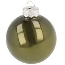 Artículo Bolas de árbol de Navidad de cristal brillante en gris oliva y plata 5 cm 24 uds