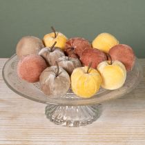 Artículo Tela decorativa manzanas terciopelo manzana marrón amarillo Ø5cm H6cm 12 uds