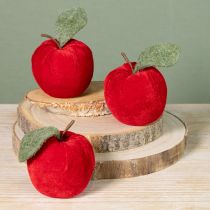 Artículo Tela decorativa de manzana con terciopelo de hoja y fieltro rojo Ø7,5cm H9cm 9 uds