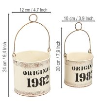 Artículo Cubo decorativo con asa “Original 1982” Crema Ø12/10cm Juego de 2 piezas