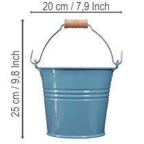 Artículo Cubo decorativo, metal, asa de madera, maceta, azul, 16 cm de alto, 2 piezas