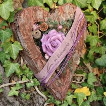 Artículo Corazón decorativo de corteza de pino abierta, decoración otoñal, decoración para tumba, 30×24 cm
