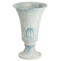 Artículo Cáliz Decorativo Metal Antiguo en Blanco Azul Ø11cm H17.5cm