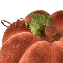 Artículo Calabaza decorativa flocada - decoración de mesa otoñal en marrón rojizo fuerte 20cm 2ud