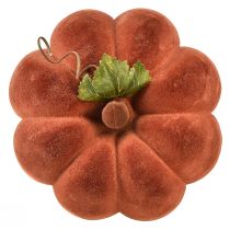 Artículo Calabaza decorativa flocada - decoración de mesa otoñal en marrón rojizo fuerte 20cm 2ud