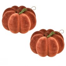 Artículo Calabaza decorativa flocada - decoración de mesa otoñal en marrón rojizo fuerte 20cm 2ud