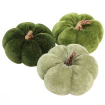 Artículo Calabazas decorativas de tela verde aterciopelado Ø7cm H4,5cm 9 piezas