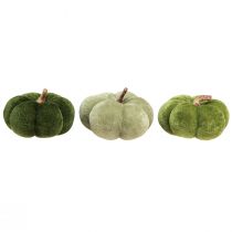 Artículo Calabazas decorativas de tela verde aterciopelado Ø7cm H4,5cm 9 piezas