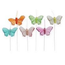 Artículo Mariposas de plumas sobre alambre de colores 5,5cm 24 piezas