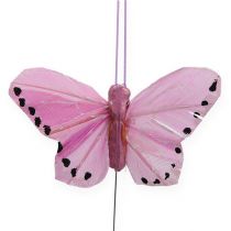 Artículo Mariposas de plumas sobre alambre de colores 5,5cm 24 piezas