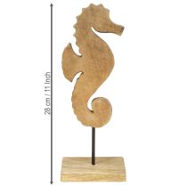 Artículo Decoración de mesa de madera con caballito de mar decorativo azul natural H28cm