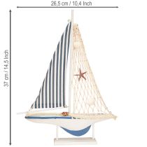 Artículo Velero de madera Decoración marinera Blanco, azul 26,5×37cm