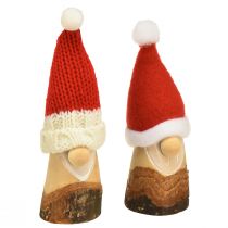 Artículo Gnomo decorativo de Navidad de madera con sombrero rojo natural 10/12cm 4ud