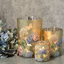 Artículo Farol decorativo de cristal con diseño floral para añadir un toque elegante al hogar, 8 cm, 4 piezas.