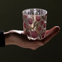 Artículo Farol decorativo de cristal con diseño de tulipán para decorar el hogar en primavera, 8 cm, 4 piezas.