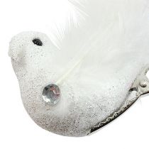 Deco pájaro en el clip con brillo blanco 14cm 2pcs