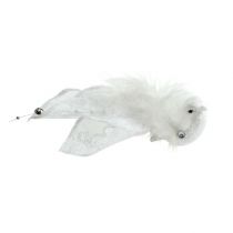 Artículo Deco pájaro en el clip con brillo blanco 14cm 2pcs