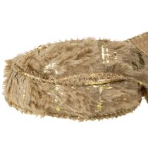 Artículo Cinta decorativa con pelo, cinta de piel sintética, marrón dorado, 25 mm, 15 m