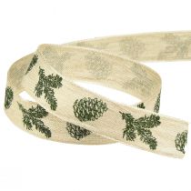 Artículo Cinta decorativa con conos de borde de alambre verde crema An25mm L18m