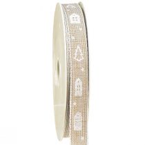 Artículo Cinta decorativa para casas navideñas y abetos beige, blanco 15mm 20m