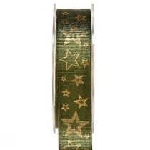 Artículo Cinta decorativa navideña con estrellas verde dorado A25mm L15m