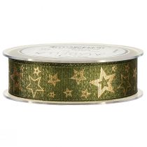 Artículo Cinta decorativa navideña con estrellas verde dorado A25mm L15m
