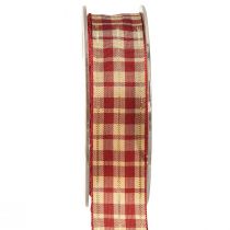 Artículo Cinta decorativa cinta decorativa cinta a cuadros rojo beige dorado A25mm L20m