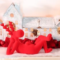 Artículo Figura decorativa de reno rojo, tumbado, diseño moderno, 24 cm, 2 piezas.