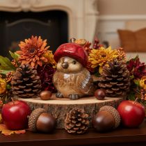 Artículo Figura decorativa de pájaro con gorro de manzana roja, decoración otoñal, 13 cm.