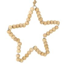 Artículo Adornos navideños: cuentas de madera, corazón, estrella, árbol, 13 cm de alto, 6 piezas