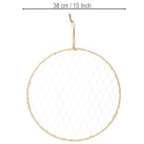Artículo Anillo decorativo de metal Ø38cm, decoración colgante, rafia, plata, natural, decoración de pared estilo boho, decoración versátil, 4 piezas