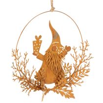 Artículo Anillo decorativo navideño, reno en un anillo, Papá Noel con regalo, decoración de metal, acabado oxidado, Ø18cm, juego de 2