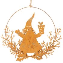 Artículo Anillo decorativo navideño, reno en un anillo, Papá Noel con regalo, decoración de metal, acabado oxidado, Ø18cm, juego de 2