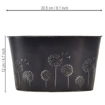 Artículo Bol decorativo de metal, ovalado, negro y plateado, diseño floral, 20,5 x 12,5 x 12 cm