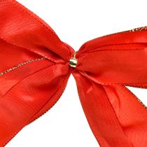 Artículo Lazo decorativo, lazo rojo con ribete dorado – Elegante decoración navideña, 4 cm de ancho, 15 × 21 cm, 2 unidades