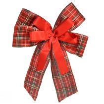 Artículo Lazo decorativo navideño, lazo de regalo, para exteriores, a cuadros rojos, 6 cm de ancho, 20 × 29 cm, 2 piezas
