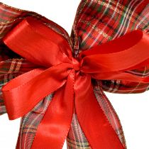 Artículo Lazo decorativo navideño, lazo de regalo, para exteriores, a cuadros rojos, 6 cm de ancho, 20 × 29 cm, 2 piezas