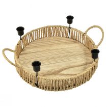Artículo Bandeja decorativa madera natural metal portavelas negro Ø30cm