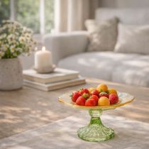 Artículo Plato decorativo de cristal con pie, diseño floral, ideal para presentaciones festivas, 15cm