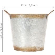 Artículo Maceta decorativa con asas, cubo para plantar, recipiente de metal, plata, acero envejecido, Ø17cm H16.5cm