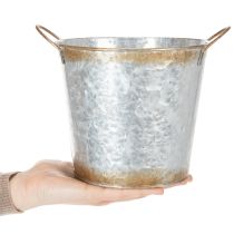 Artículo Maceta decorativa con asas, cubo para plantar, recipiente de metal, plata, acero envejecido, Ø17cm H16.5cm
